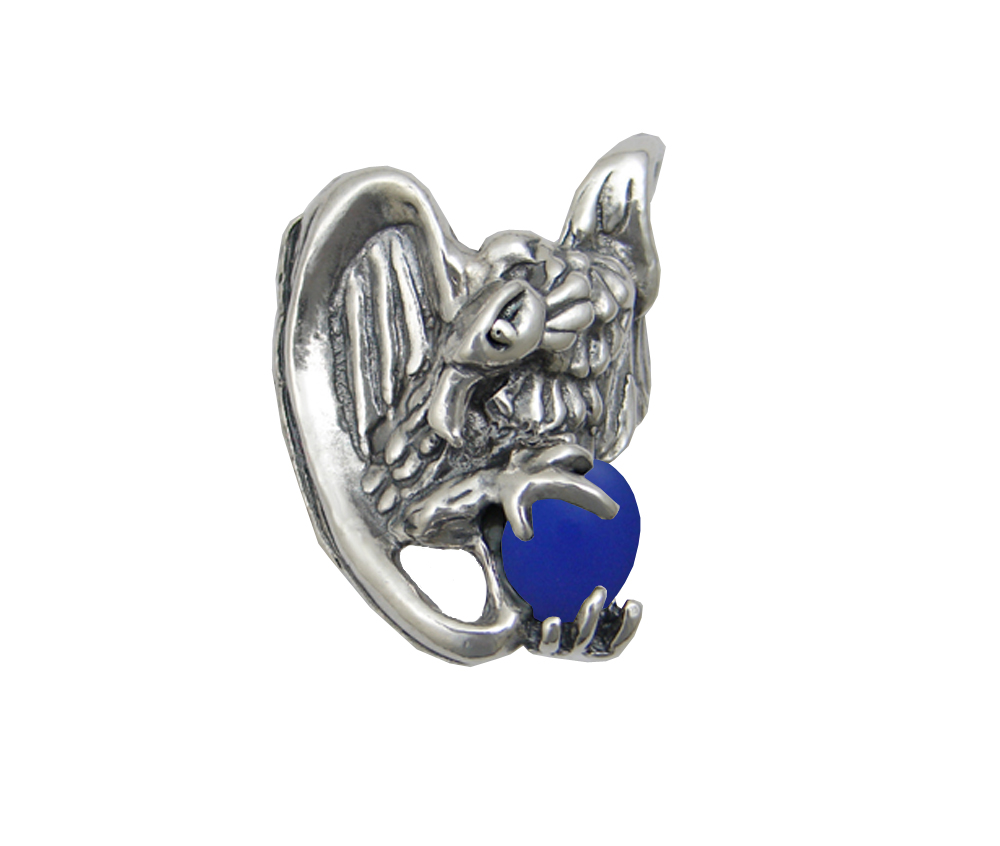 Sterling Silver Heavy Weight Vulture Ring With Blue Onyx Size 10